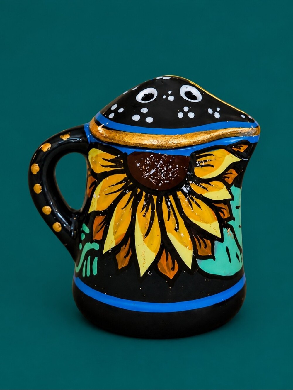 VTG Mexican Talavera Pottery Sunflower Tea Kettle Salt or Spice Shaker